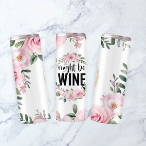 20oz Pink Floral Art Wine Womens Stainless Steel Tumbler